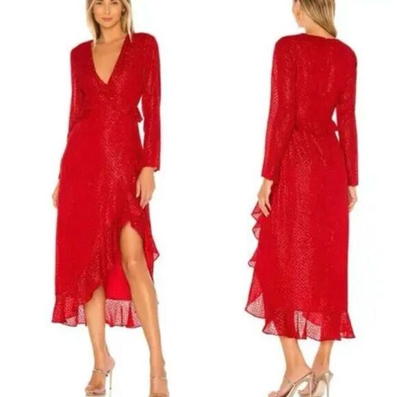 House of Harlow X Revolve red ruffled midi dress small - Picture 1 of 14